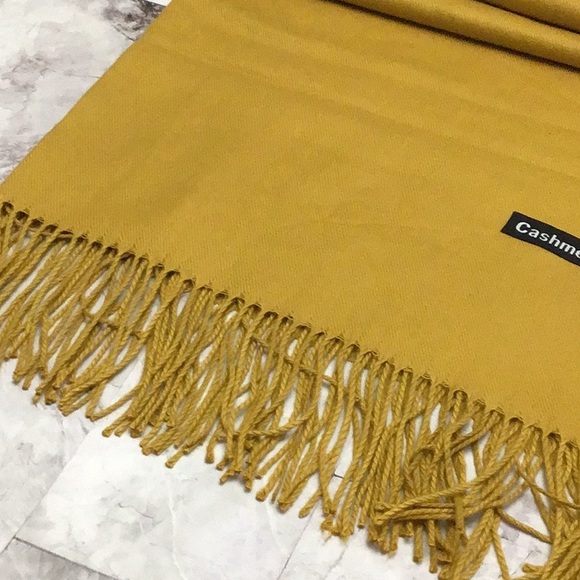 Mustard yellow Cashmere scarf, yellow blanket wrap scarf. - Picture 5 of 5